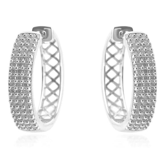 New~Elegant 2/3 Ct. Genuine Diamond Huggie Hoop Earrings - Picture 1 of 11